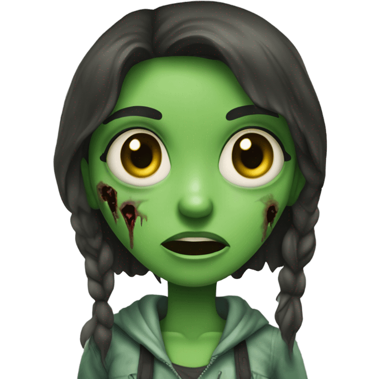 Brunette zombie girl in horror green very creppy emoji