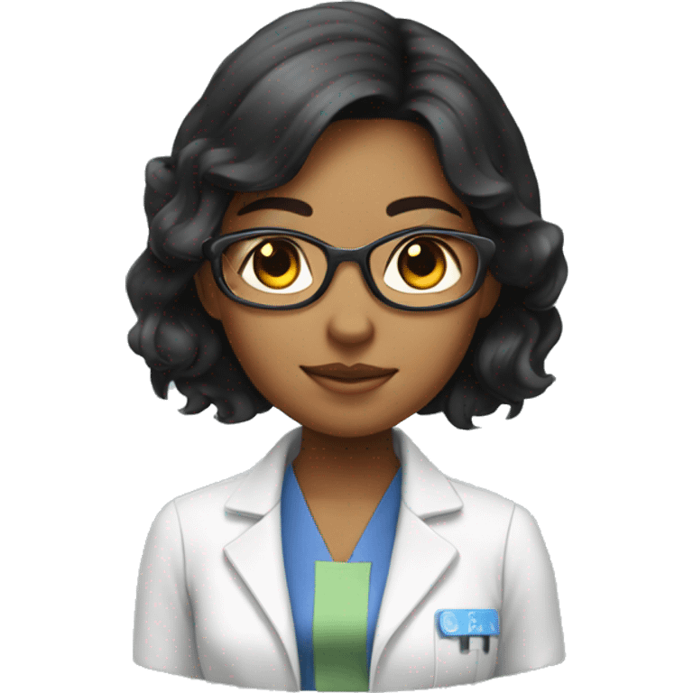 black long hair asian girl scientist with cat on her head. emoji