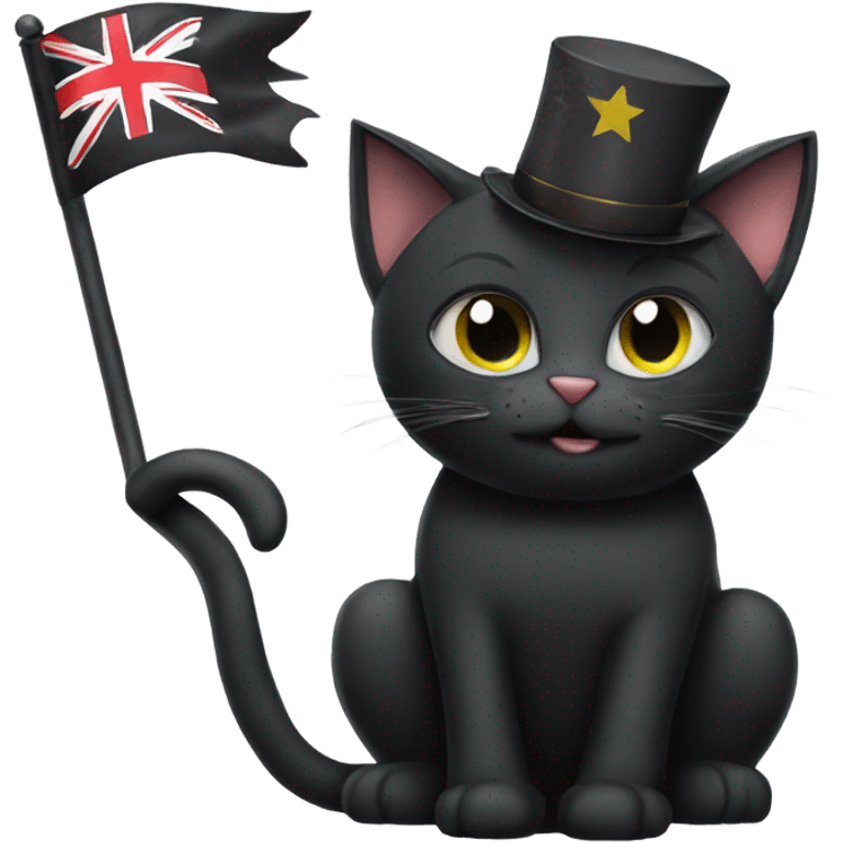 Black Cat with one good eye waving a flag that says happy birthday Isaac emoji