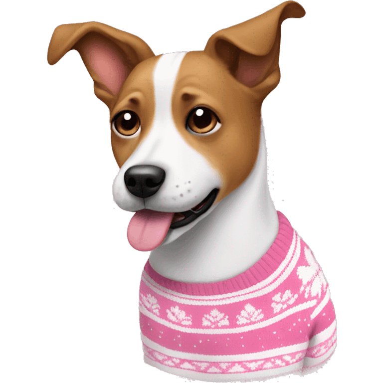 Dog in a pink and white Christmas sweater  emoji