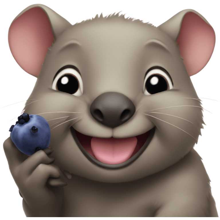 Wombat smiling, holding a blueberry  emoji