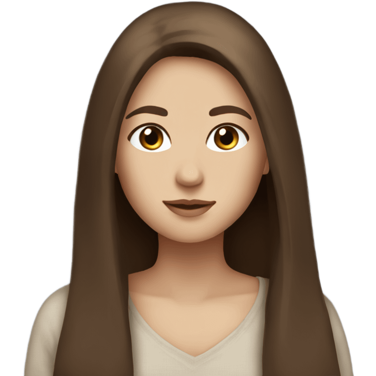 Beautiful woman, long straight brown hair, blue eyes, cozy emoji