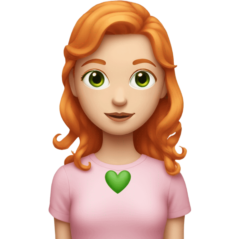 Ginger girl with green eyes and eyeliner inside a pink heart emoji