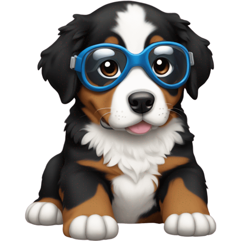 Bernese mountain puppy wearing goggles emoji