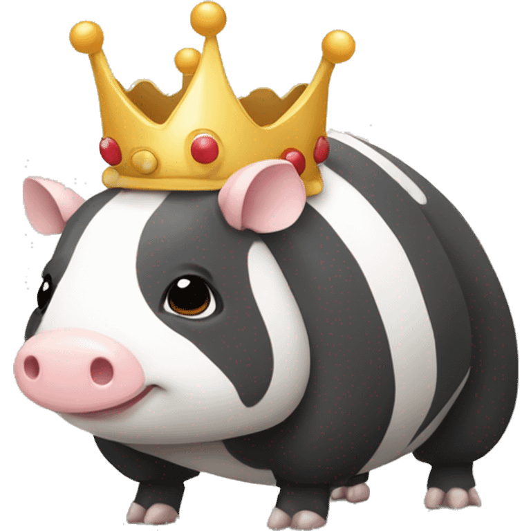 Black and white piebald chubby round armadillo pig panda centipede armadillo wearing a crown emoji