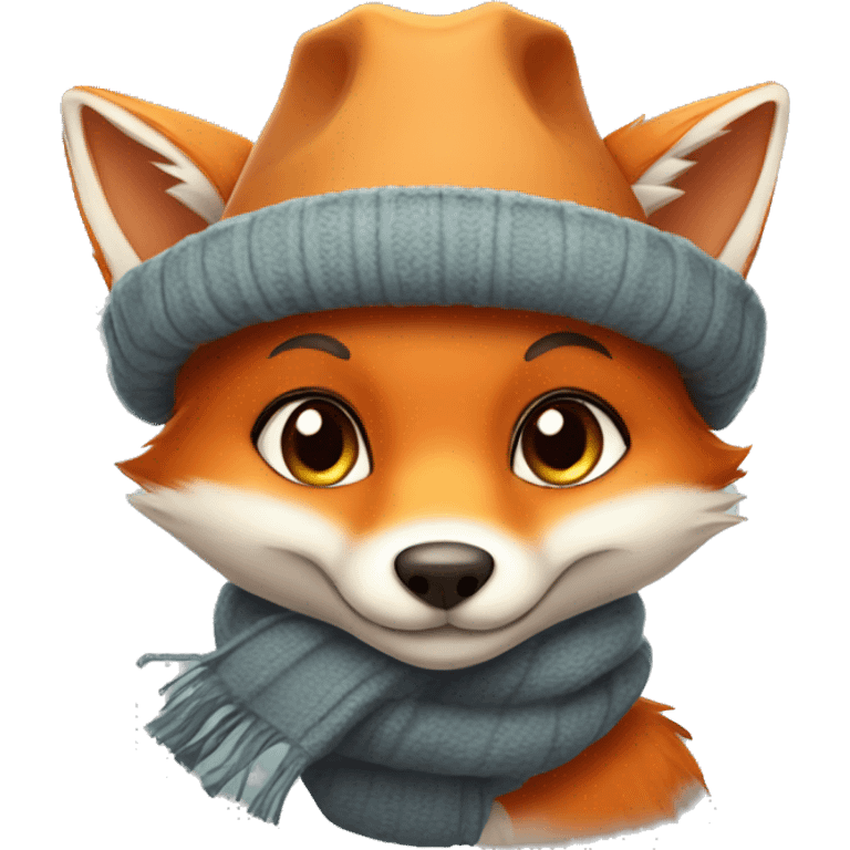 cute cartoon fox in a hat and scarf emoji