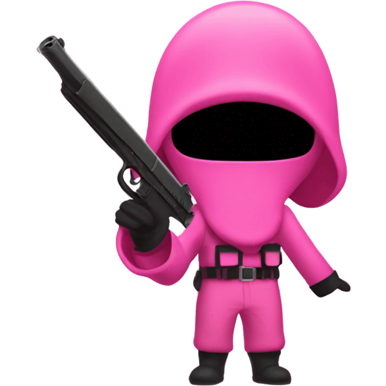 Squid Game Pink Soldier Making Circle shape with arms with a gun emoji