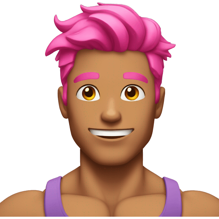 Flexed male biceps, tan skin, pink hair emoji