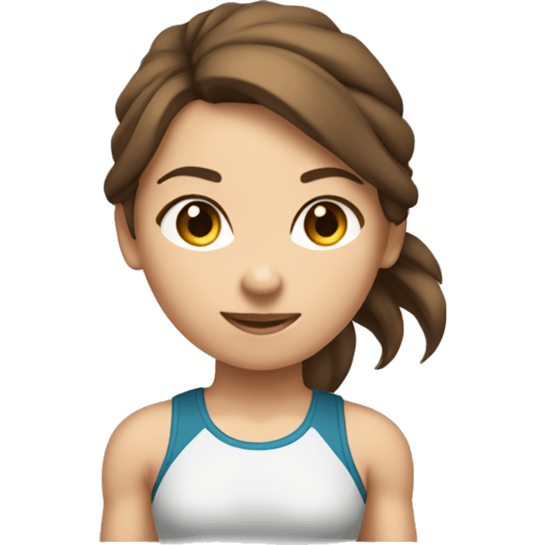 Brown hair tied to a tail girl who makes strength training in a sporty outfit  emoji