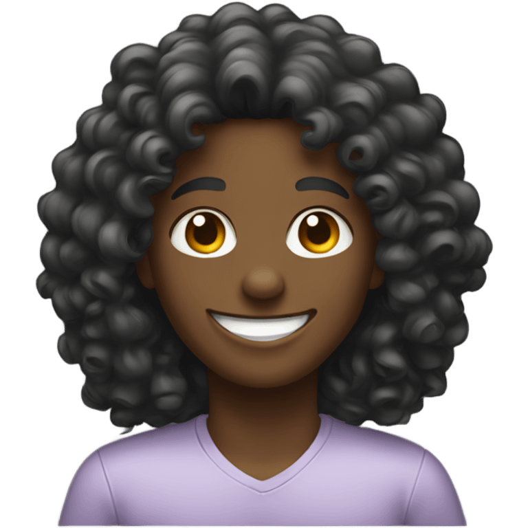 A person with a happy face who is black with long curly hair emoji