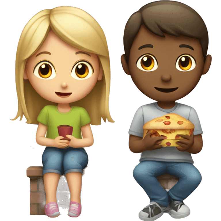 girl and a boy eating emoji