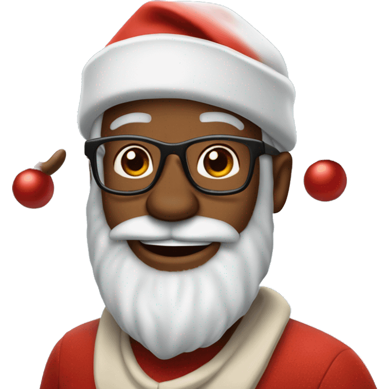 A 50 years brown skin man who has beard, glasses, and use Santa's hat and two  Rudolf the reindeer horns emoji