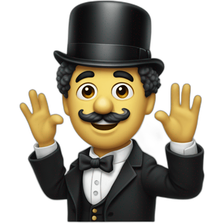 Charlie Chaplin with one hand up emoji