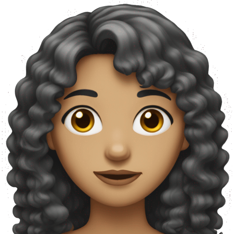 woman with long black curly hair and bangs and dark brown eyes emoji