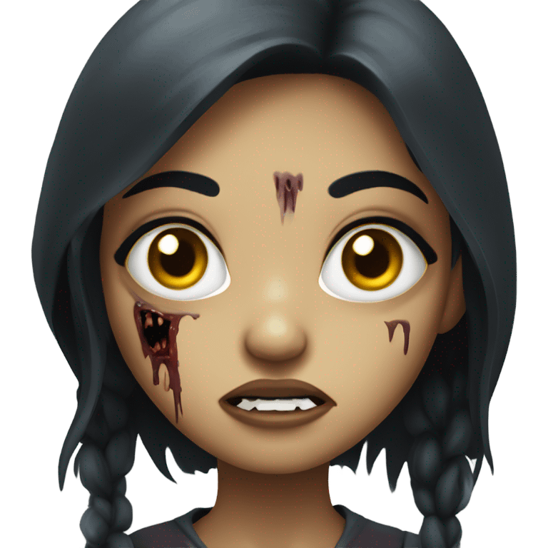 girl zombie with black long hair with teeth and serious face  emoji