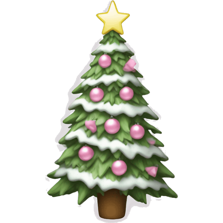 A white christmas tree with pink ordiments emoji