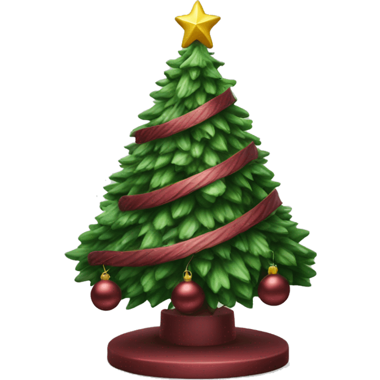 Realistic decorated green and burgundy Christmas tree emoji