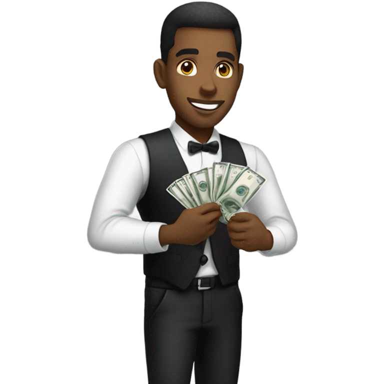 light skin black male casino dealer counting cash emoji