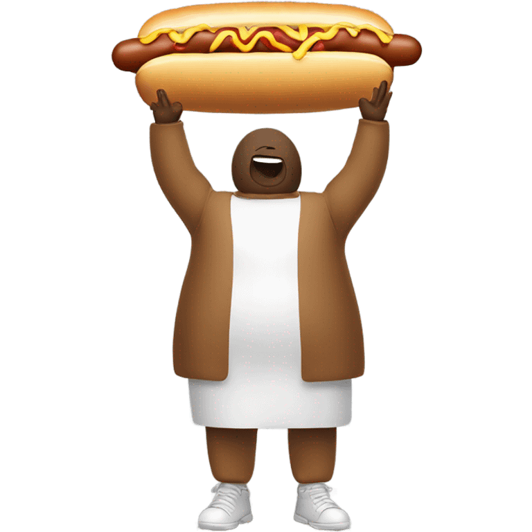 Man wearing hotdog costume doing a keg stand ￼ emoji