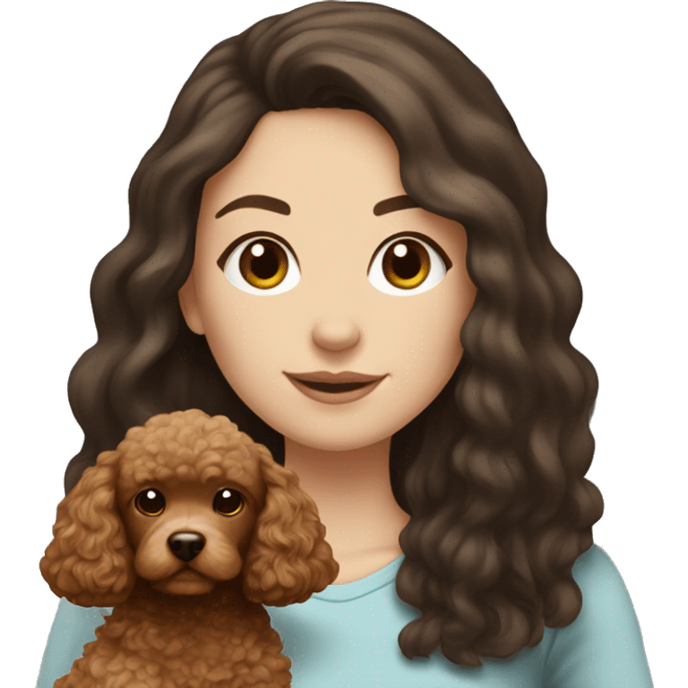 white girl with long dark hair and holding a brown toy poodle  emoji