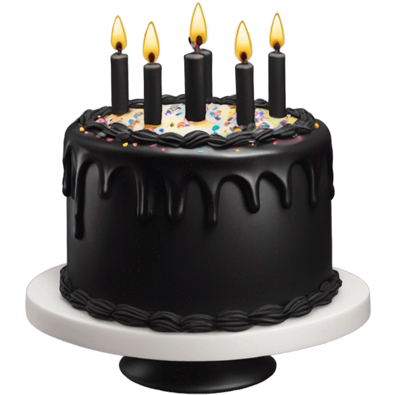 Birthday Cake with black frosting and black candles emoji