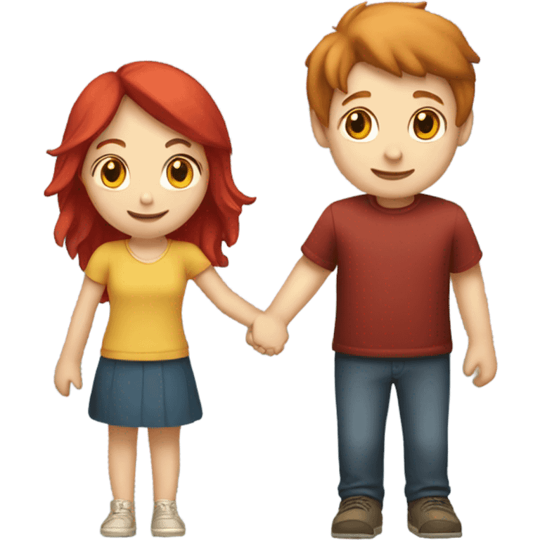 Read head girl and brunette boy holding hands  emoji