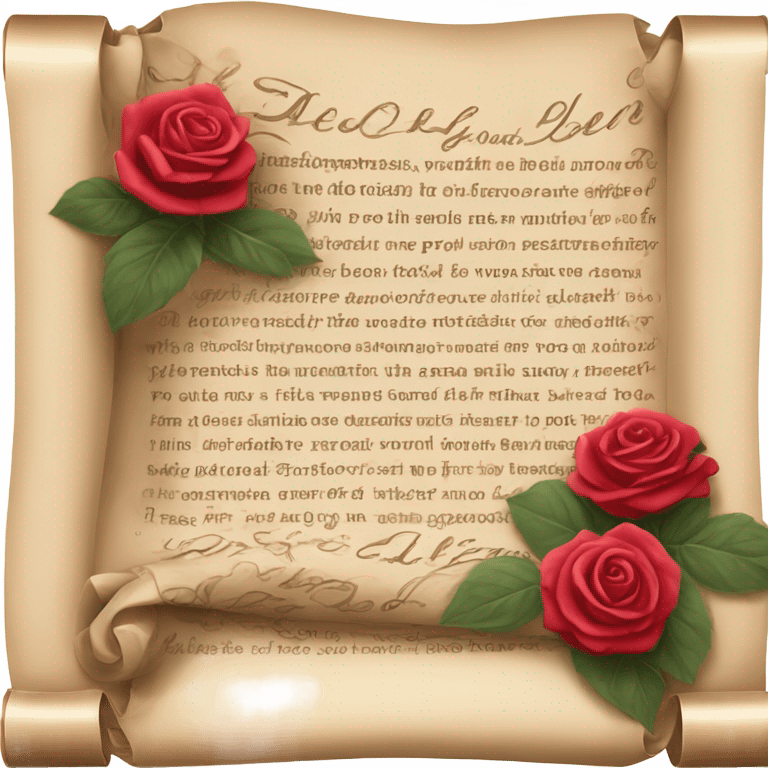 Realistic valentine poetry scroll with roses emoji