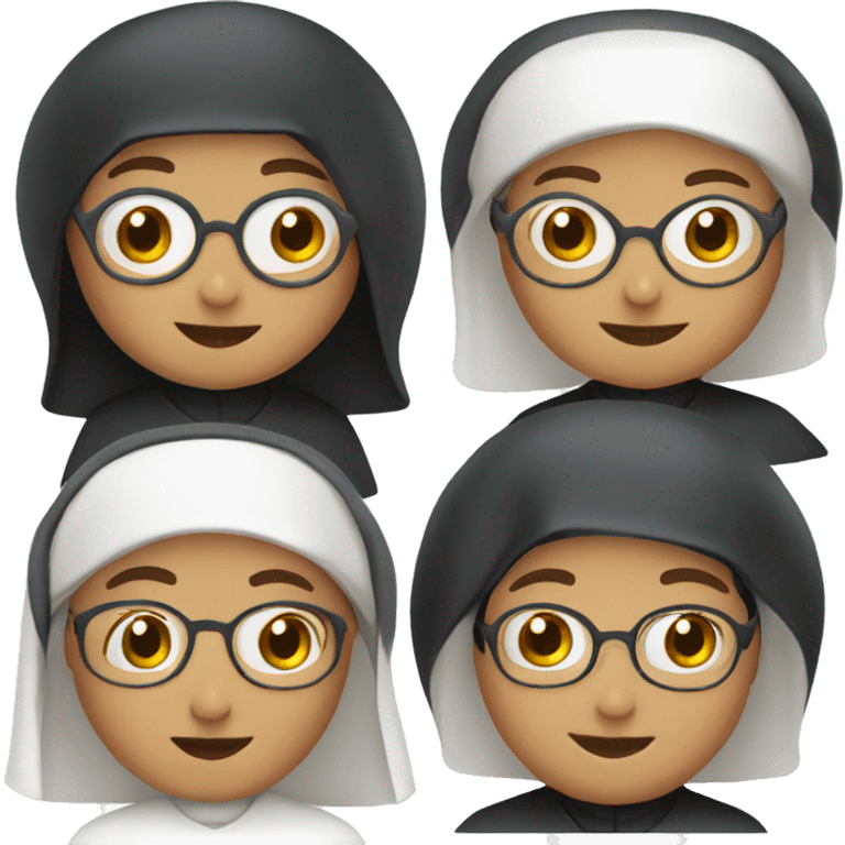 nun with white habit, short, latin american, glasses, big smile, a bit chubby emoji