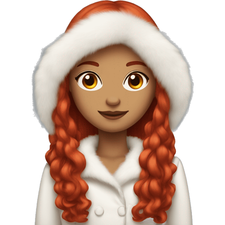 "A beautiful girl with long red hair, wearing a red dress and a white fur coat."






 emoji