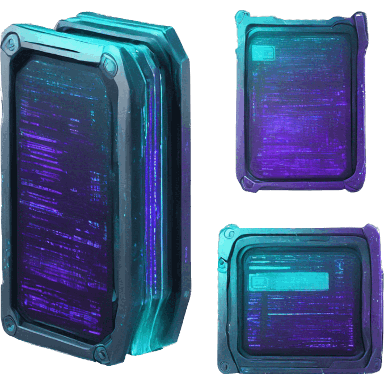 futuristic code scanning device, cyberpunk, cyan and purple colors, top view of scanning code file emoji