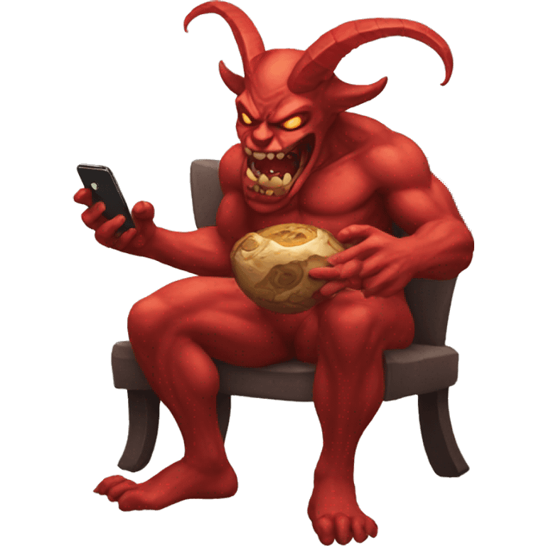 Demon playing game in mobile emoji