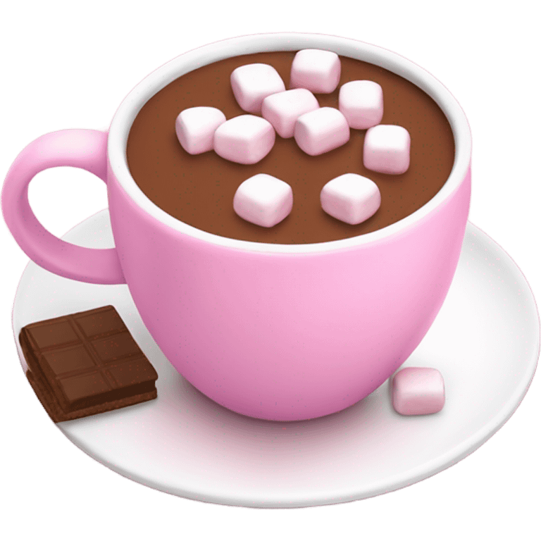 hot chocolate in a pink mug with marshmallows  emoji