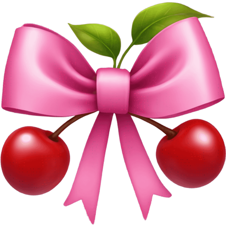 Pink bow with 2 red cherries emoji