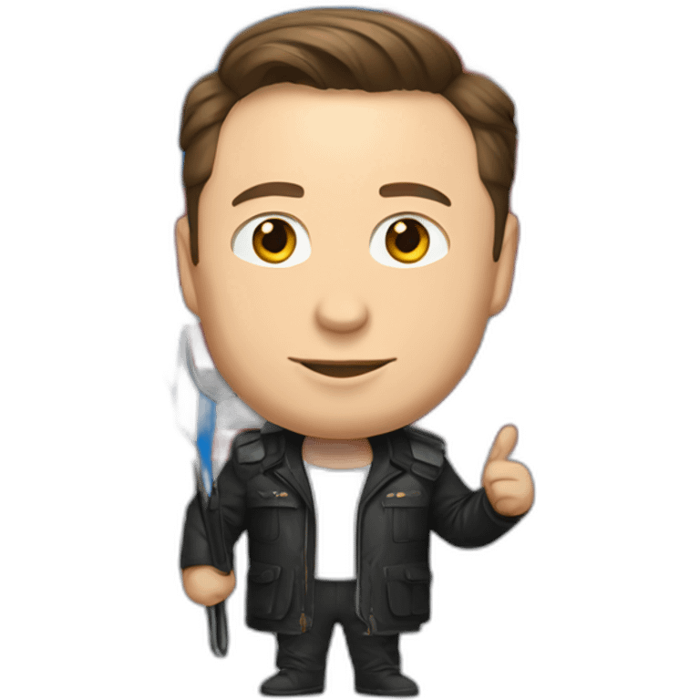 Elon Musk with a Russian flag in his hand emoji