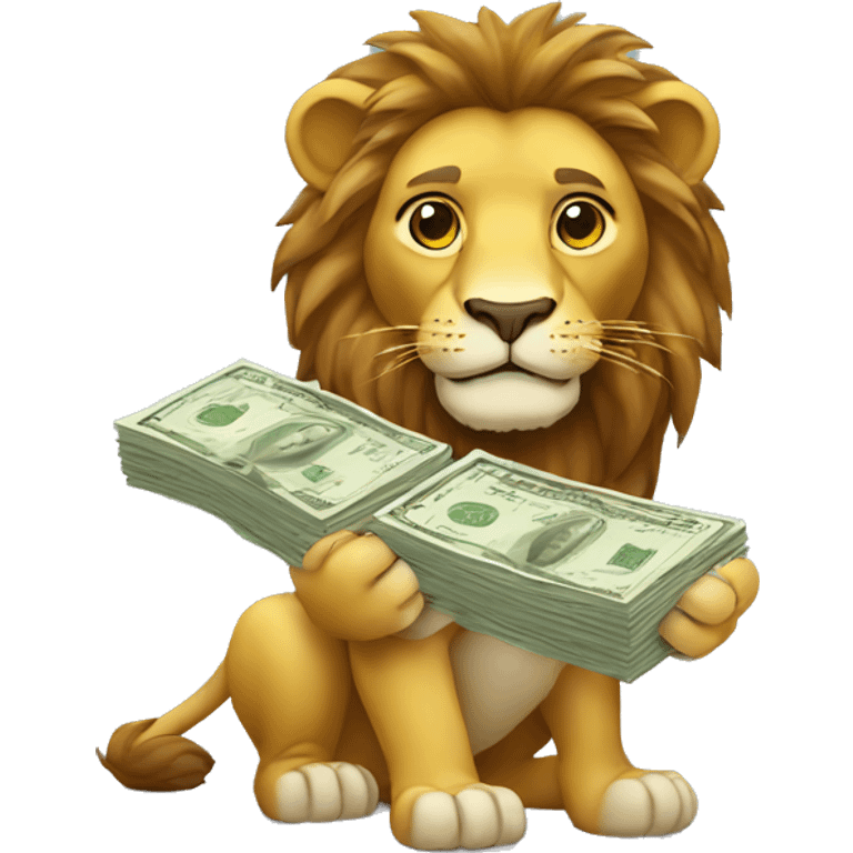 a lion holding a lot of bills emoji