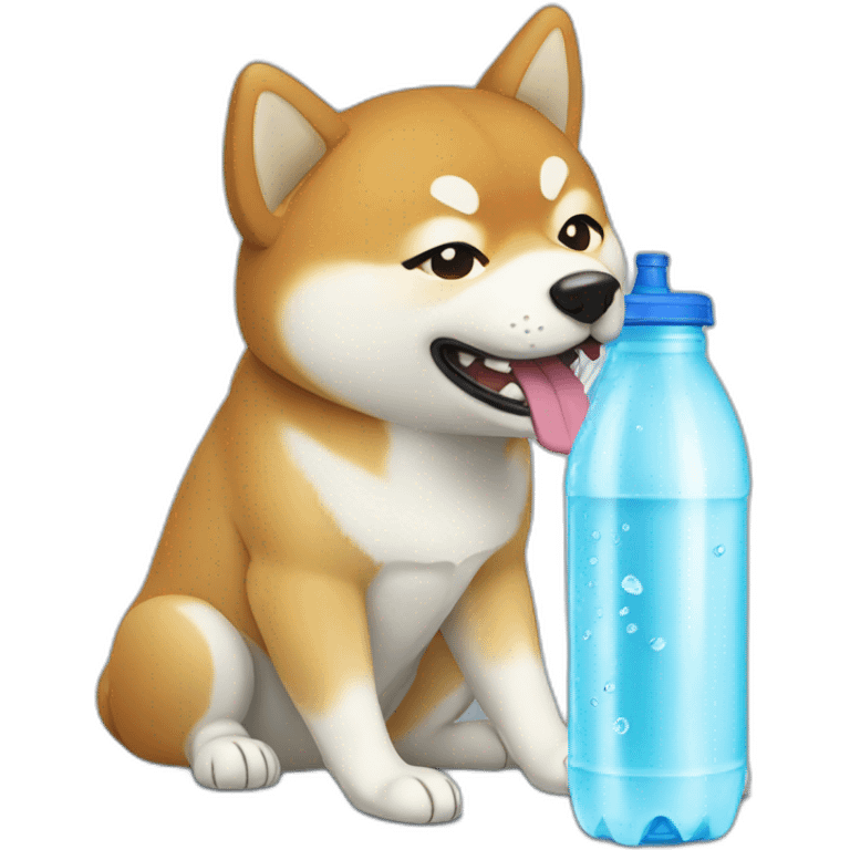 shiba chewing on water bottle emoji