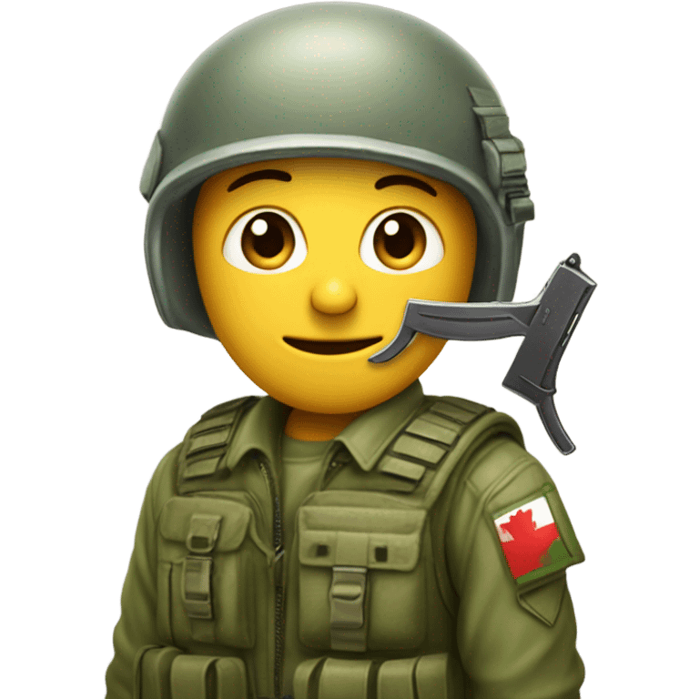 Un pousin avec un casque militaire et un couteau emoji