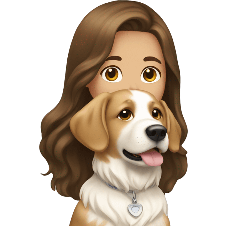 Brown Hair Girl with a white golden Retriever  emoji