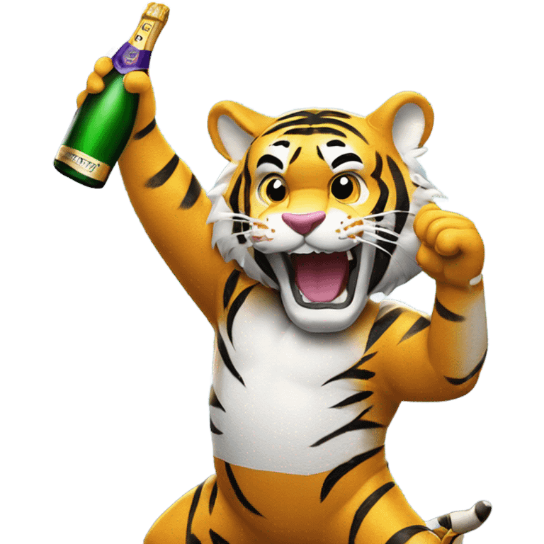 LSU Mike the Tiger popping champagne bottle and spraying champagne  emoji