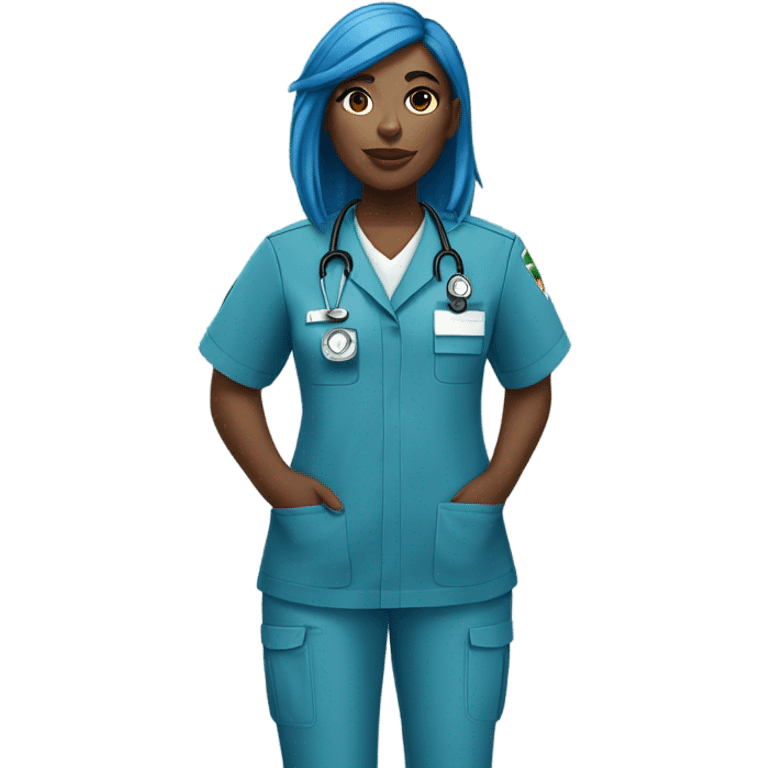 Paramedic black woman with blue hair emoji