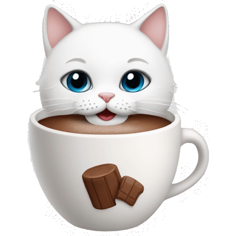 White cat with hot chocolate  emoji