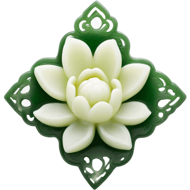 A white Rectangle Chinese style water-lily-patterned jade ornament emoji