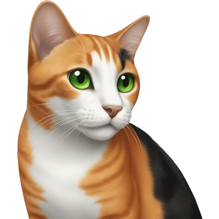 A white-black-orange cat with green eyes emoji