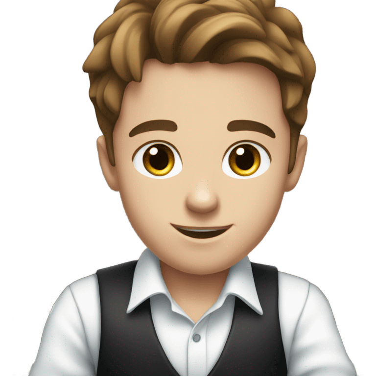 Boy with a white shirt and brown hair and blue eyes playing the piano emoji