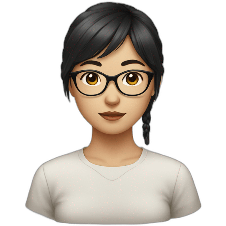 wearing glasses,bangs,Chinese girl,middle hair,black hair emoji