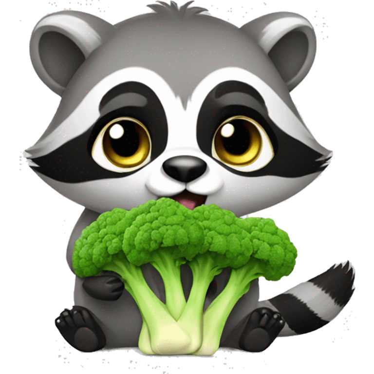 Cute Raccon eat broccoli emoji