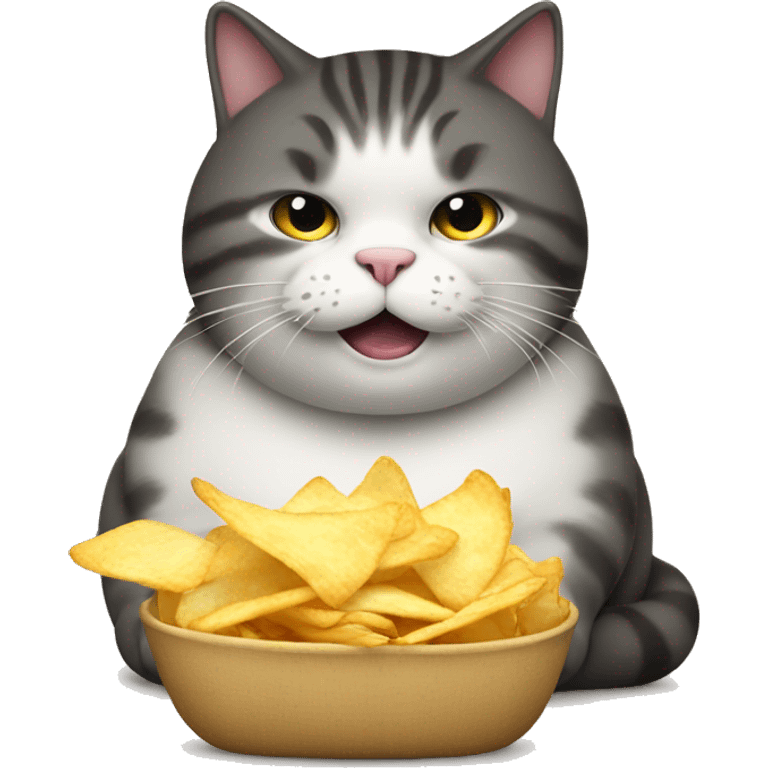 Fat cat eating chips emoji