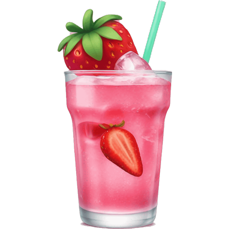 pink drink with ice and strawberries inside emoji