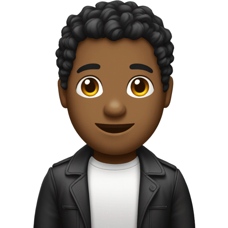 emoji de avatar da cor parda com corte americano de cabelo cacheado preto, com computador emoji