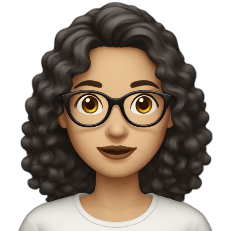 European woman with dark wavy hair, wearing round glasses emoji